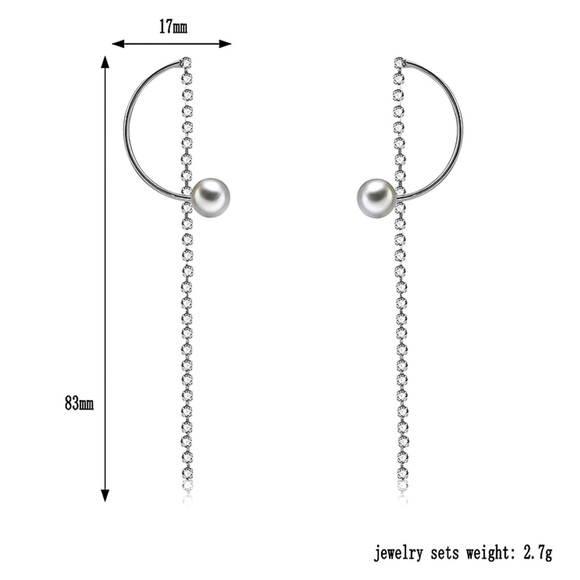 Silver, Pearl & Crystal Strand Stud Earrings - Picture 6 of 6